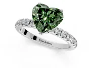 Open Basket Engagement Ring Setting for Fancy Green Heart-Shaped Center with Pave Band and Prong Head in Platinum