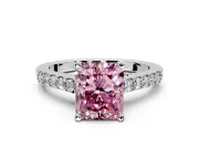 Solitaire Engagement Ring Setting for Fancy Pink Radiant Cut Center with Crossover Accents and Prong Head in Sterling Silver