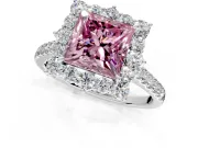 Halo Engagement Ring Setting for Fancy Pink Princess Cut Center with Single-Row Pave, Open Basket and Prong Head in Sterling Silver