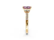 Paired Accent Engagement Ring Setting for Fancy Pink Radiant Cut Center with Pave Band and Prong Head in Yellow Gold