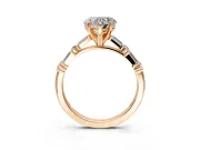 Baguette Engagement Ring Setting for Heart-Shaped Center with Alternating Bar-Set Band and Prong Head in Rose Gold