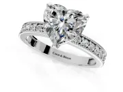 Milgrain Pave Engagement Ring Setting for Heart-Shaped Center with Accent Band and Prong Head in White Gold