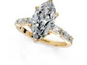 Baguette Engagement Ring Setting for Marquise Center with Alternating Bar-Set Band and Prong Head in Yellow Gold