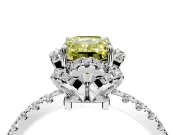 Halo Engagement Ring Setting for Fancy Yellow Emerald Cut Center with Openwork Halo, Pave Band and Prong Head in Sterling Silver