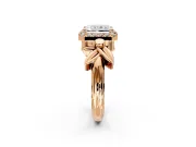 Halo Engagement Ring Setting for Radiant Cut Center with Floral Band and Prong Head in Rose Gold