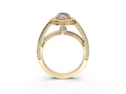 Halo Engagement Ring Setting for Fancy Pink Marquise Center with Framed Halo, Pave Band and Prong Head in Yellow Gold