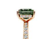 Solitaire Engagement Ring Setting for Fancy Green Asscher Cut Center with Fine Pave Band and Prong Head in Rose Gold