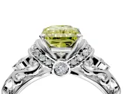 Solitaire Engagement Ring Setting for Fancy Yellow Radiant Cut Center with Filigree Band and Prong Head in Sterling Silver