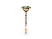 Solitaire Engagement Ring Setting for Fancy Green Oval Center with Fine Pave Narrow Band and Prong Head in Rose Gold