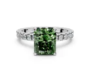 Solitaire Engagement Ring Setting for Fancy Green Radiant Cut Center with Fine Pave Band and Claw Prong Head in White Gold