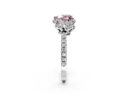 Halo Engagement Ring Setting for Fancy Pink Heart-Shaped Center with Openwork Halo, Pave Band and Prong Head in Sterling Silver