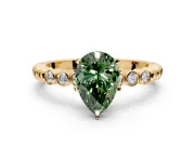 Solitaire Engagement Ring Setting for Fancy Green Pear-Shaped Center with Bezel-Dot Beaded Band and Prong Head in Yellow Gold