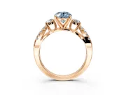 3 Stone Engagement Ring Setting for Fancy Blue Oval Center with Pave Split Shank and Prong Head in Rose Gold