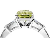 3 Stone Engagement Ring Setting for Fancy Yellow Radiant Cut Center with Channel Baguette Accents and Prong Head in Platinum