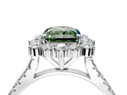 Halo Engagement Ring Setting for Fancy Green Radiant Cut Center with Single-Row Pave, Open Basket and Prong Head in White Gold