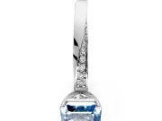 Side Accent Engagement Ring Setting for Fancy Blue Asscher Cut Center with Accent Shoulders and Prong Head in Sterling Silver