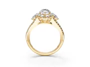 Halo Engagement Ring Setting for Marquise Center with Two-Strand Split Shank and Prong Head in Yellow Gold