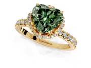 Halo Engagement Ring Setting for Fancy Green Heart-Shaped Center with Openwork Halo, Pave Band and Prong Head in Yellow Gold