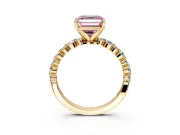 Solitaire Engagement Ring Setting for Fancy Pink Asscher Cut Center with Alternating Size Accents and Prong Head in Yellow Gold
