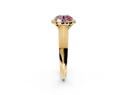 Halo Engagement Ring Setting for Fancy Pink Round Cut Center with Knife Ridge Cathedral Band and Prong Head in Yellow Gold