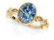 Milgrain Bezel Engagement Ring Setting for Fancy Blue Oval Center with Marquise Stations and Bezel Head in Yellow Gold