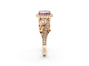 Milgrain Halo Engagement Ring Setting for Fancy Pink Princess Cut Center with Shoulder Bezels and Prong Head in Rose Gold