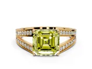 Split Shank Engagement Ring Setting for Fancy Yellow Asscher Cut Center with Pave Split Shank and Prong Head in Yellow Gold