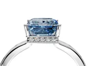 Hidden Halo Engagement Ring Setting for Fancy Blue Princess Cut Center with Wide Flat Plain Band and Prong Head in Platinum