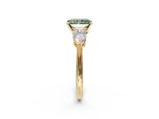 3 Stone Engagement Ring Setting for Fancy Green Radiant Cut Center with Large Pear-Shaped Accents and Prong Head in Yellow Gold