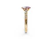 Cluster Engagement Ring Setting for Fancy Pink Oval Center with Round Cut Accent Band and Prong Head in Yellow Gold