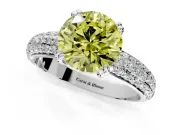 Solitaire Engagement Ring Setting for Fancy Yellow Round Cut Center with Multi-Row Pave Accents and Basket Head in Platinum