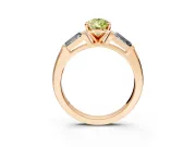 3 Stone Engagement Ring Setting for Fancy Yellow Pear-Shaped Center with Tapered Baguettes, Plain Band and Prong Head in Rose Gold
