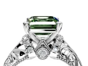 Solitaire Engagement Ring Setting for Fancy Green Asscher Cut Center with Filigree Accent Basket and Prong Head in Platinum