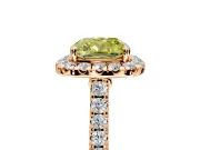 Halo Engagement Ring Setting for Fancy Yellow Cushion Cut Center with Narrowing Pave Band and Prong Head in Rose Gold