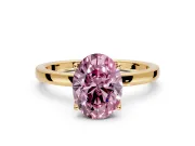 Solitaire Engagement Ring Setting for Fancy Pink Oval Center with Thin Rounded Plain Band and Prong Head in Yellow Gold