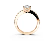 Solitaire Engagement Ring Setting for Pear-Shaped Center with Single Row Accent Band and Prong Head in Rose Gold