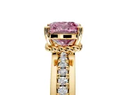 Solitaire Engagement Ring Setting for Fancy Pink Cushion Cut Center with Raised Channel Band and Prong Head in Yellow Gold