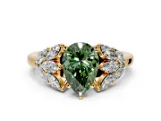 Leaf Cluster Engagement Ring Setting for Fancy Green Pear-Shaped Center with Marquise Accents and Prong Head in Yellow Gold