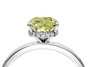 Hidden Halo Engagement Ring Setting for Fancy Yellow Cushion Cut Center with Plain Band and Tall Prong Head in Sterling Silver