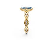 Solitaire Engagement Ring Setting for Fancy Blue Marquise Center with Accented Twist Band and Leaf Prong Head in Yellow Gold
