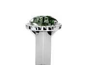 Halo Engagement Ring Setting for Fancy Green Round Cut Center with Knife Ridge Cathedral Band and Prong Head in Sterling Silver