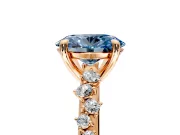Solitaire Engagement Ring Setting for Fancy Blue Oval Center with Trailing Leaf Accent Band and Prong Head in Rose Gold