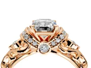 Solitaire Engagement Ring Setting for Emerald Cut Center with Filigree Band and Prong Head in Rose Gold