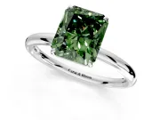 Low-Set Solitaire Engagement Ring Setting for Fancy Green Radiant Cut Center with Thin Plain Band and Prong Head in White Gold