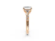 Solitaire Engagement Ring Setting for Asscher Cut Center with Trailing Leaf Accent Band and Prong Head in Rose Gold