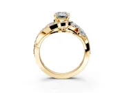 Halo Engagement Ring Setting for Emerald Cut Center with Marquise and Pave Bypass Band and Prong Head in Yellow Gold