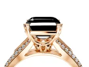 Solitaire Engagement Ring Setting for Fancy Black Asscher Cut Center with Pave Rail Split Shank and Prong Head in Rose Gold