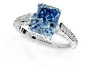 Cathedral Engagement Ring Setting for Fancy Blue Radiant Cut Center with Antique-Style Pave Band and Prong Head in Sterling Silver