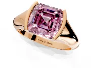 Tension Engagement Ring Setting for Fancy Pink Asscher Cut Center with Wide Tapered Band and Tension Head in Rose Gold