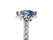 Floral Engagement Ring Setting for Fancy Blue Round Cut Center with Pave Band and Floral Prong Head in Platinum